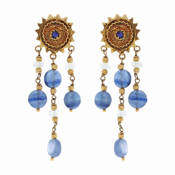 Orecchini bijou pendenti in argento dorato e cianite  - Asta Gioielli e Orologi Web Only - Associazione Nazionale - Case d'Asta italiane