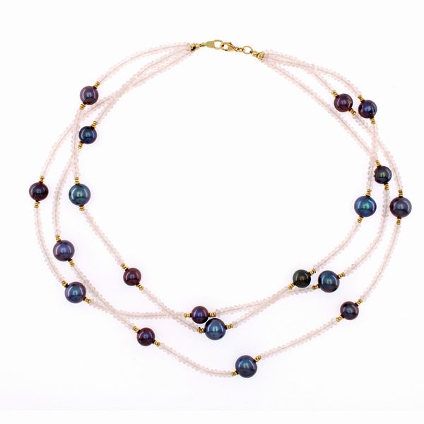 Collana a tre fili di cristallo di rocca alternato da perle grigie  - Asta Gioielli e Orologi Web Only - Associazione Nazionale - Case d'Asta italiane