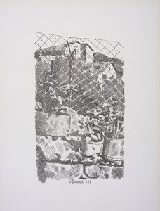 MORANDI GIORGIO (1890 - 1964) - SENZA TITOLO (PIANTE DI GERANI E RETE DI FILO DI FERRO)
