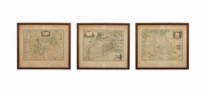 INCISORE DEL XIX SECOLO - Gruppo di tre stampe raffiguranti la parte alpestre dello stato di Milano con il Lago Maggiore, di Lugano e di Como. il Ducato territorio di Milano e Territorio di Verona