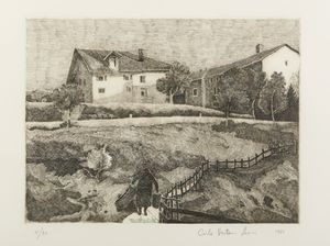 VENTURI LEONI CARLA (n. 1935) - Paesaggio con casolare e contadina