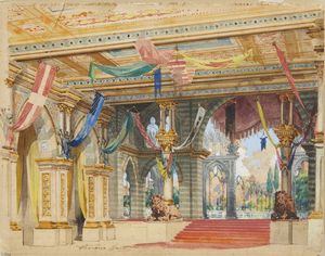 FERRARIO CARLO  (1833 - 1907) - Scenografia 'Carnevale 69-70  di Piero De Medici, Scena I Atto I, Palazzo Ducale a Pisa'