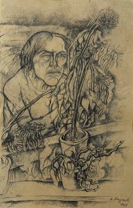 STAGNOLI ANTONIO (1922 - 2015) - Figura con vasi di fiori