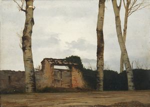 BRESOLIN DOMENICO (1813 - 1900) - Paesaggio con alberi e mura