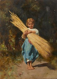 CAPRILE VINCENZO (1856 - 1936) - Attribuito a. Bambina con fascio di grano
