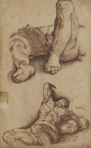 ARTISTA DEL XIX SECOLO - Disegno recto e verso di studi anatomici e studi di volti