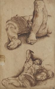 ARTISTA DEL XIX SECOLO - Disegno recto e verso di studi anatomici e studi di volti