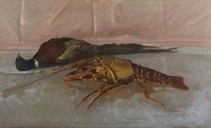 TUBINO CESARE (1899 - 1990) - Natura morta con aragosta e fagiano