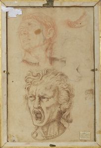 ARTISTA DEL XIX SECOLO : Disegno recto e verso di studi anatomici e studi di volti  - Asta Asta 449 | ARTE ANTICA E DEL XIX SECOLO Virtuale - Associazione Nazionale - Case d'Asta italiane