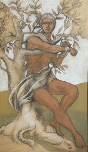 ARTISTA DEGLI INIZI DEL XX SECOLO - Figura maschile avvinta a un albero