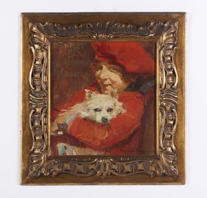 MANNUCCI CIPRIANO ANTONIO (1882 - 1970) : Ritratto di bambina con cane  - Asta Asta 449 | ARTE ANTICA E DEL XIX SECOLO Virtuale - Associazione Nazionale - Case d'Asta italiane