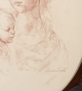 ARTISTA ITALIANO DEL XIX-XX SECOLO : Madonna con Bambino entro cornice in legno intagliato con quattro figure di putti agli angoli  - Asta Asta 449 | ARTE ANTICA E DEL XIX SECOLO Virtuale - Associazione Nazionale - Case d'Asta italiane