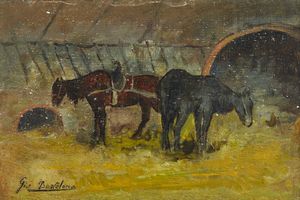 BARTOLENA GIOVANNI (1866 - 1942) - Attribuito a. Cavalli nella stalla