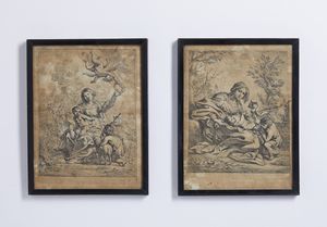 SHUT CORNELIS (1612 - 1655) - Da. Coppia di incisioni raffiguranti Madonna con Bambino e San Giovannino