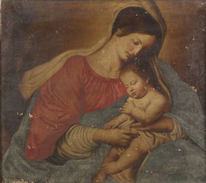 GIOVANNI BATTISTA SALVI DETTO IL SASSOFERRATO (1609 - 1685) - Nello stile di.  Madonna con Bambino