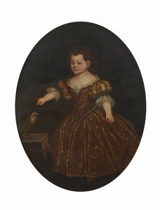 CITTADINI DETTO IL MILANESE  PIER FRANCESCO (1616 - 1681) - Attribuito a. Ritratto di bambina con pappagallo