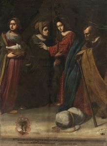 ARTISTA TOSCANO DEL XVII SECOLO - Visitazione, con stemma nobiliare