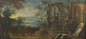 ARTISTA DEL XVIII-XIX SECOLO - Paesaggio con rovine e armenti