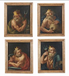 ARTISTA DEL XIX SECOLO - Gruppo di quattro dipinti raffiguranti divinit (probabilmente Nettuno, Efesto, Ade e Eolo)