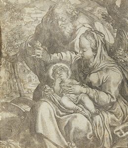 INCISORE DEL XVIII SECOLO - Riposo durante la fuga in Egitto