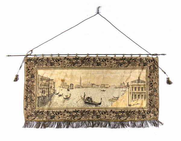 . : Arazzo veneziano in cotone raffigurante il Canal Grande da Piazza San Marco. Italia, XIX sec.  - Asta Asta 450 | WUNDERKAMMER, CURIOSITIES & ETNOGRAFICA - A GENTLEMAN' S CABINET OF CURIOSITIES Online - Associazione Nazionale - Case d'Asta italiane