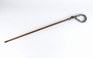 . - Elegante bastone da passeggio in legno compatto e argento. Italia, XIX sec.