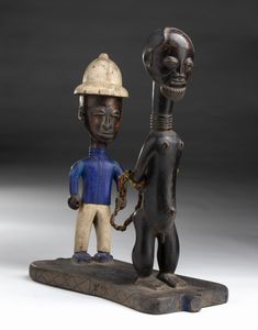 . - Scultura lignea policroma composta con fibre vegetali. Costa D'Avorio, cultura Baule, XX secolo.