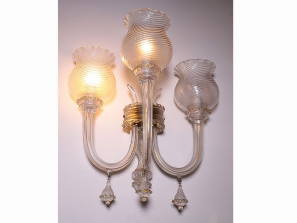 Coppia di appliques in vetro soffiato, Attribuibili a Barovier e Toso  - Asta Casa Lazzi - parte prima Arredi, dipinti, vetri di Murano, curiosit� - Associazione Nazionale - Case d'Asta italiane