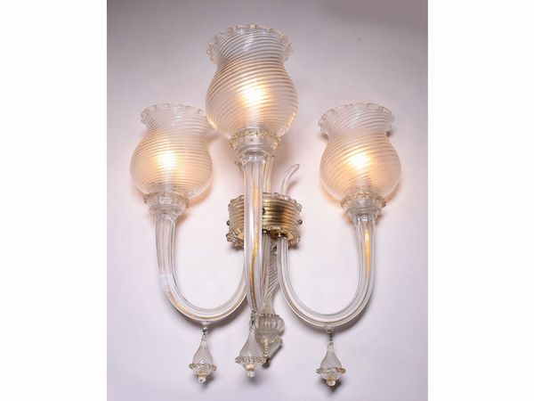 Coppia di appliques in vetro soffiato, Attribuibili a Barovier e Toso  - Asta Casa Lazzi - parte prima Arredi, dipinti, vetri di Murano, curiosit� - Associazione Nazionale - Case d'Asta italiane