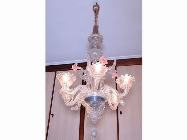 Lampadario in vetro soffiato di Murano  - Asta Casa Lazzi - parte prima Arredi, dipinti, vetri di Murano, curiosit - Associazione Nazionale - Case d'Asta italiane
