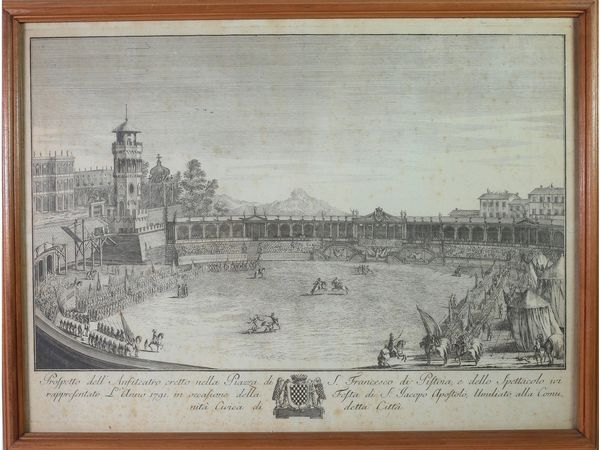 Prospetto dell'Anfiteatro eretto nella Piazza di S. Francesco di Pistoia  - Asta Casa Lazzi - parte prima Arredi, dipinti, vetri di Murano, curiosit� - Associazione Nazionale - Case d'Asta italiane