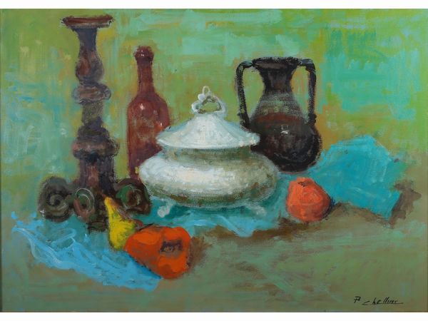 Paolo Chellini : Natura morta  - Asta Casa Lazzi - parte prima Arredi, dipinti, vetri di Murano, curiosit� - Associazione Nazionale - Case d'Asta italiane