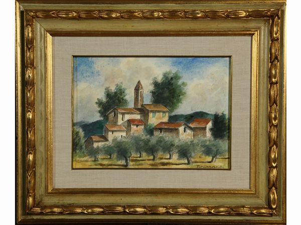 Nino Tirinnanzi : Paesaggio toscano con case  - Asta Casa Lazzi - parte prima Arredi, dipinti, vetri di Murano, curiosit� - Associazione Nazionale - Case d'Asta italiane