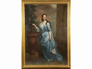 Cerchia di Jonathan Richardson (1667-1745) - Ritratto di dama in abito blu