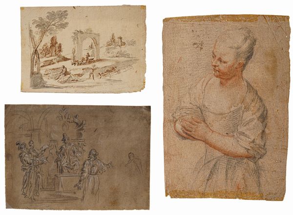 Scuola del XVIII secolo Tre disegni di soggetti diversi  - Asta Dipinti Antichi - Associazione Nazionale - Case d'Asta italiane