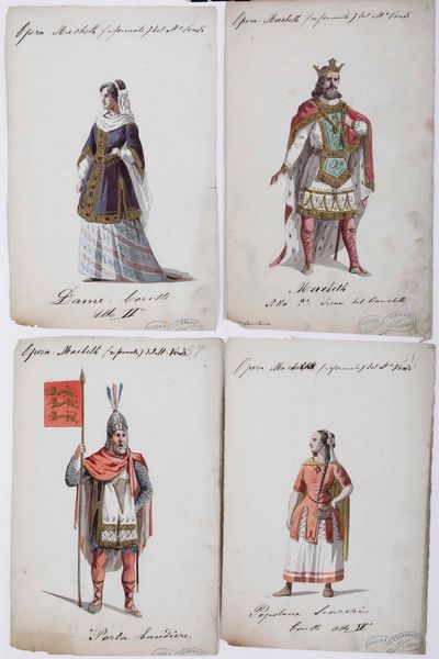 Scuola del XIX secolo Figurini per il Macbeth di Verdi. Sartoria Teatrale Chiappa  - Asta Dipinti Antichi - Associazione Nazionale - Case d'Asta italiane