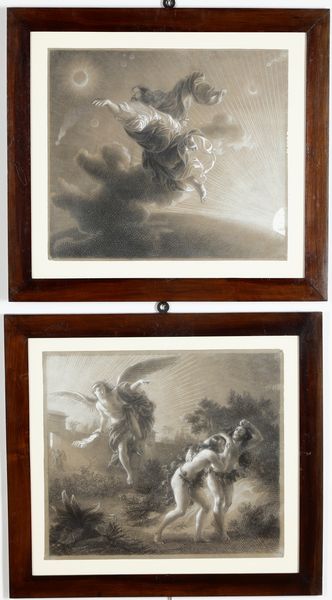 Scuola bergamasca del XIX secolo Cacciata dal Paradiso<BR>Creazione del Mondo  - Asta Dipinti Antichi - Associazione Nazionale - Case d'Asta italiane