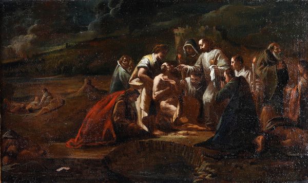 Scuola del XVII secolo Atto di carit�  - Asta Dipinti Antichi - Associazione Nazionale - Case d'Asta italiane