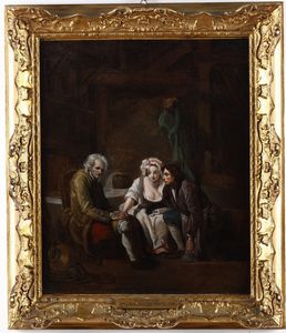Jean-Baptiste Greuze, Seguace di - Interno con figure