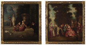 Francois Watteau de Lille, copia da - Scene galanti entro paesaggio