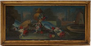 Francesco Lavagna, nei modi di - Natura morta con fiori e vasellame