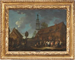 Scuola fiamminga del XVII secolo - Festa campestre con albero della cuccagna