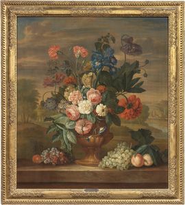 Scuola fiamminga del XVIII secolo - Natura morta con fiori e frutta