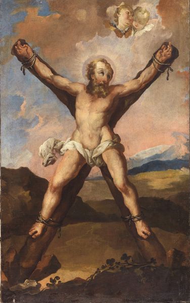 Scuola emiliana del XVII secolo : Crocifissione di Sant'Andrea  - Asta Dipinti e Sculture del XIX e XX secolo - Associazione Nazionale - Case d'Asta italiane