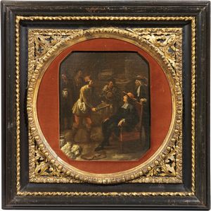 Scuola fiamminga del XVII secolo - Scena di commercio di sculture