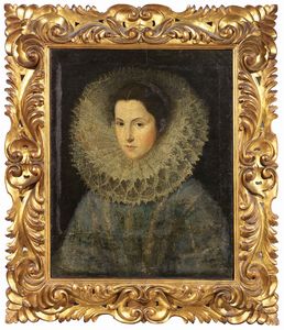 Scuola fiamminga del XVII secolo - Ritratto di dama con sontuosa gorgiera a dentelle