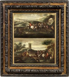 Scuola emiliana del XVII secolo - Cavalieri al passo e Cavalieri al guado