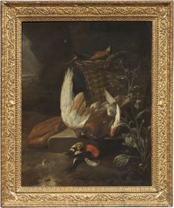 Scuola fiamminga del XVII secolo - Natura morta con piccioni e fringuelli