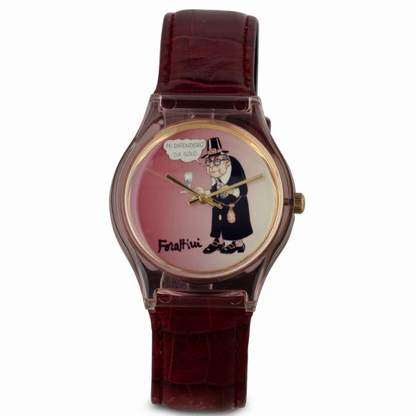 Giorgio Forattini : Orologio al quarzo con cinturino in gomma Forattini con astuccio originale, 40x35 mm  - Asta Watches - Associazione Nazionale - Case d'Asta italiane