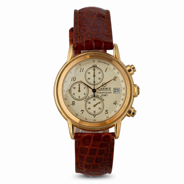 CADET : Cronografo da polso laminato tre contatori con datario, 37 mm  - Asta Watches - Associazione Nazionale - Case d'Asta italiane